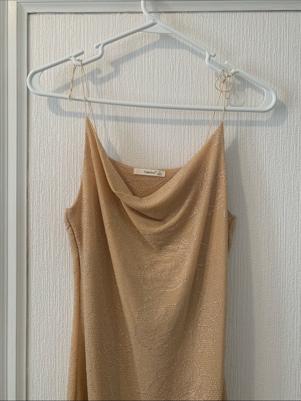 TIMING Shimmery Beige Cowl Neck Slip Cami